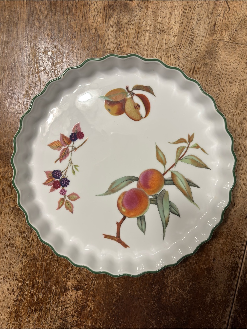ROYAL WORCESTER Evesham Vale Quiche Baking Dish Green Trim